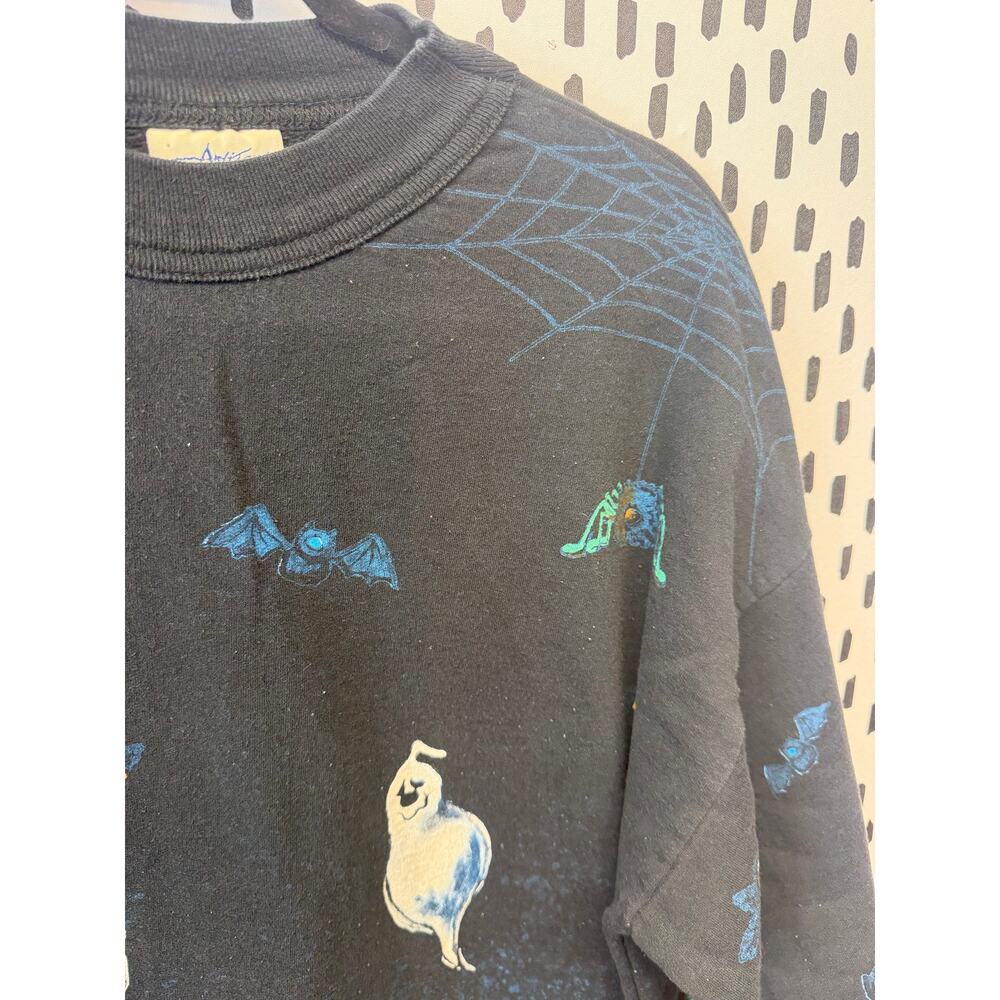 90s VINTAGE HAND PAINTED HALLOWEEN GHOST IN JACK O LANTERN crew SWEATSHIRT - Picture 6 of 11